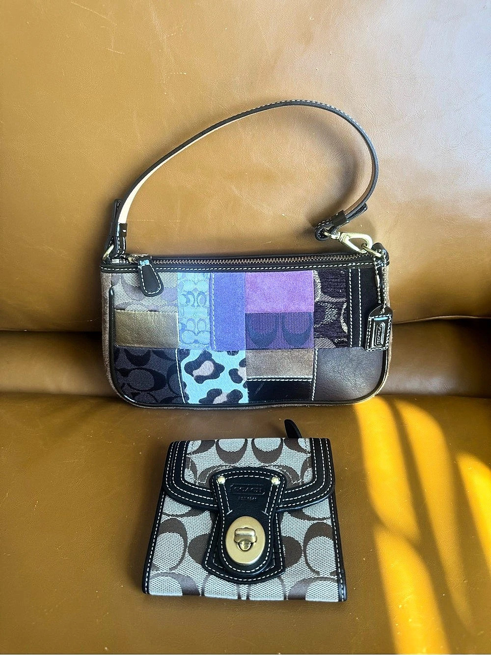 vintage Coach brown patchwork purse + Gigi wallet